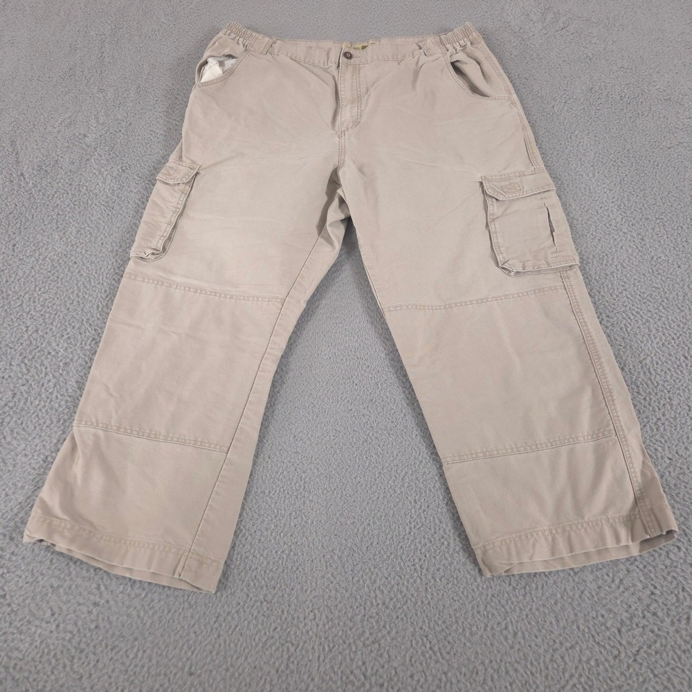 Cabelas Pants Men 38x28 Tan Trail Hiker Cargo Cotton Canvas Straight Leg Utility